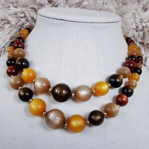 Vintage Two-Strand Necklace Choker Multicolor Moonglow Lucite Beads Gold